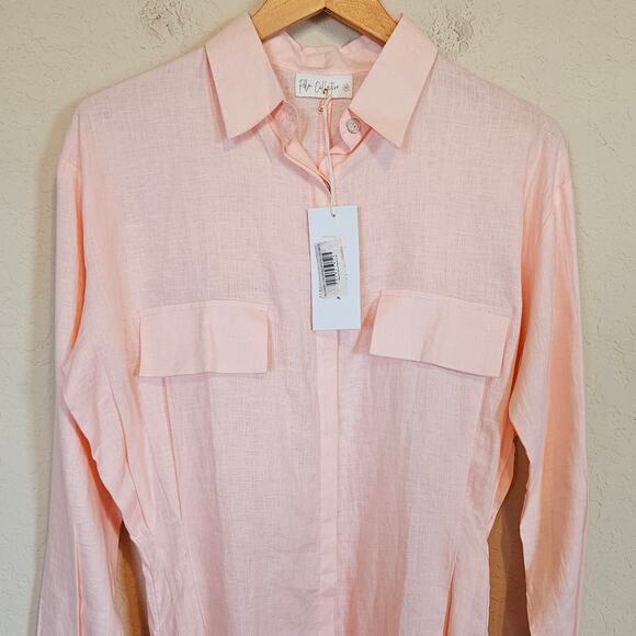 Palm Collective Mila Shirt Dress Linen Light Pink Size X-Small - Picture 4 of 15